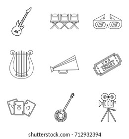 Musical show icons set. Outline set of 9 musical show vector icons for web isolated on white background