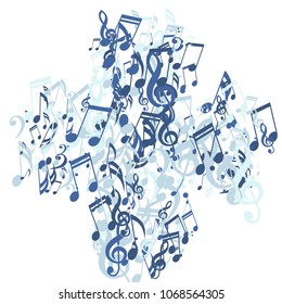 Musical Signs. Abstract Background with Notes, Bass and Treble Clefs. Vector Element for Musical Poster, Banner, Advertising, Card. Minimalistic Simple Background.