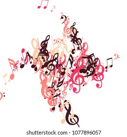 Musical Signs. Abstract Background with Notes, Bass and Treble Clefs. Vector Element for Musical Poster, Banner, Advertising, Card. Minimalistic Simple Background.