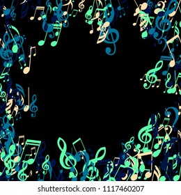 Musical Signs. Abstract Background with Notes, Bass and Treble Clefs. Vector Element for Musical Poster, Banner, Advertising, Card. Minimalistic Simple Background.