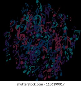 Musical Signs. Abstract Background with Notes, Bass and Treble Clefs. Vector Element for Musical Poster, Banner, Advertising, Card. Minimalistic Simple Background.