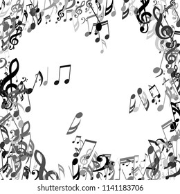 Musical Signs. Abstract Background with Notes, Bass and Treble Clefs. Vector Element for Musical Poster, Banner, Advertising, Card. Minimalistic Simple Background.