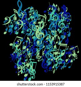 Musical Signs. Abstract Background with Notes, Bass and Treble Clefs. Vector Element for Musical Poster, Banner, Advertising, Card. Minimalistic Simple Background.