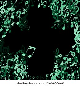 Musical Signs. Abstract Background with Notes, Bass and Treble Clefs. Vector Element for Musical Poster, Banner, Advertising, Card. Minimalistic Simple Background.