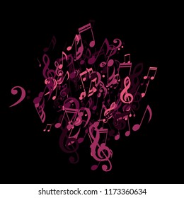 Musical Signs. Abstract Background with Notes, Bass and Treble Clefs. Vector Element for Musical Poster, Banner, Advertising, Card. Minimalistic Simple Background.