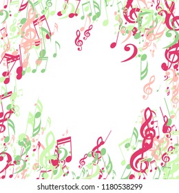 Musical Signs. Abstract Background with Notes, Bass and Treble Clefs. Vector Element for Musical Poster, Banner, Advertising, Card. Minimalistic Simple Background.