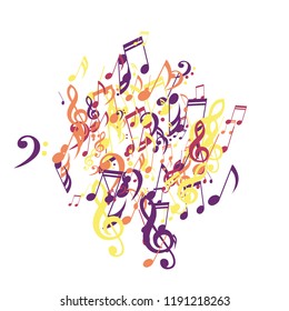 Musical Signs. Abstract Background with Notes, Bass and Treble Clefs. Vector Element for Musical Poster, Banner, Advertising, Card. Minimalistic Simple Background.
