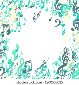 Musical Signs. Abstract Background with Notes, Bass and Treble Clefs. Vector Element for Musical Poster, Banner, Advertising, Card. Minimalistic Simple Background.