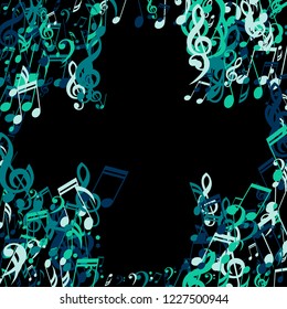 Musical Signs. Abstract Background with Notes, Bass and Treble Clefs. Vector Element for Musical Poster, Banner, Advertising, Card. Minimalistic Simple Background.
