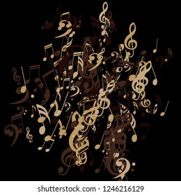 Musical Signs. Abstract Background with Notes, Bass and Treble Clefs. Vector Element for Musical Poster, Banner, Advertising, Card. Minimalistic Simple Background.