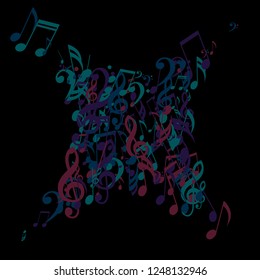 Musical Signs. Abstract Background with Notes, Bass and Treble Clefs. Vector Element for Musical Poster, Banner, Advertising, Card. Minimalistic Simple Background.