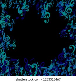 Musical Signs. Abstract Background with Notes, Bass and Treble Clefs. Vector Element for Musical Poster, Banner, Advertising, Card. Minimalistic Simple Background.