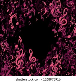 Musical Signs. Abstract Background with Notes, Bass and Treble Clefs. Vector Element for Musical Poster, Banner, Advertising, Card. Minimalistic Simple Background.