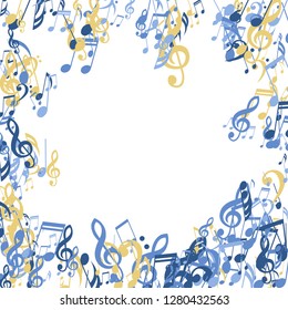 Musical Signs. Abstract Background with Notes, Bass and Treble Clefs. Vector Element for Musical Poster, Banner, Advertising, Card. Minimalistic Simple Background.