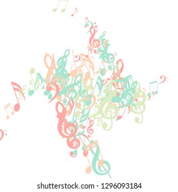 Musical Signs. Abstract Background with Notes, Bass and Treble Clefs. Vector Element for Musical Poster, Banner, Advertising, Card. Minimalistic Simple Background.