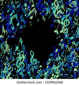 Musical Signs. Abstract Background with Notes, Bass and Treble Clefs. Vector Element for Musical Poster, Banner, Advertising, Card. Minimalistic Simple Background.