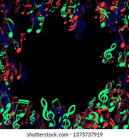 Musical Signs. Abstract Background with Notes, Bass and Treble Clefs. Vector Element for Musical Poster, Banner, Advertising, Card. Minimalistic Simple Background.