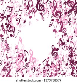 Musical Signs. Abstract Background with Notes, Bass and Treble Clefs. Vector Element for Musical Poster, Banner, Advertising, Card. Minimalistic Simple Background.