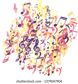 Musical Signs. Abstract Background with Notes, Bass and Treble Clefs. Vector Element for Musical Poster, Banner, Advertising, Card. Minimalistic Simple Background.