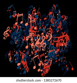 Musical Signs. Abstract Background with Notes, Bass and Treble Clefs. Vector Element for Musical Poster, Banner, Advertising, Card. Minimalistic Simple Background.