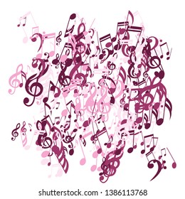 Musical Signs. Abstract Background with Notes, Bass and Treble Clefs. Vector Element for Musical Poster, Banner, Advertising, Card. Minimalistic Simple Background.