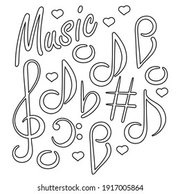 Pancartas musicales. El doodle del festival de conciertos. Billetes musicales, trébol, bajo. Composición dibujada a mano.