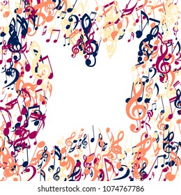 Musical Signs. Creative Background with Notes, Bass and Treble Clefs. Vector Element for Musical Poster, Banner, Advertising, Card. Minimalistic Simple Background.