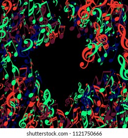 Musical Signs. Creative Background with Notes, Bass and Treble Clefs. Vector Element for Musical Poster, Banner, Advertising, Card. Minimalistic Simple Background.