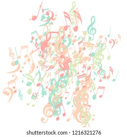 Musical Signs. Creative Background with Notes, Bass and Treble Clefs. Vector Element for Musical Poster, Banner, Advertising, Card. Minimalistic Simple Background.