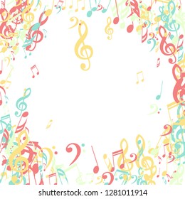 Musical Signs. Creative Background with Notes, Bass and Treble Clefs. Vector Element for Musical Poster, Banner, Advertising, Card. Minimalistic Simple Background.