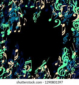 Musical Signs. Creative Background with Notes, Bass and Treble Clefs. Vector Element for Musical Poster, Banner, Advertising, Card. Minimalistic Simple Background.