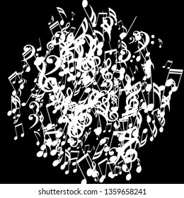 Musical Signs. Creative Background with Notes, Bass and Treble Clefs. Vector Element for Musical Poster, Banner, Advertising, Card. Minimalistic Simple Background.