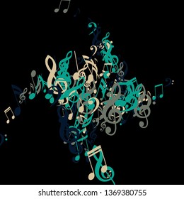 Musical Signs. Creative Background with Notes, Bass and Treble Clefs. Vector Element for Musical Poster, Banner, Advertising, Card. Minimalistic Simple Background.