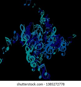 Musical Signs. Creative Background with Notes, Bass and Treble Clefs. Vector Element for Musical Poster, Banner, Advertising, Card. Minimalistic Simple Background.