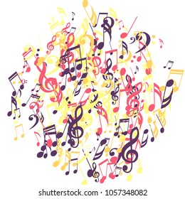 Musical Signs. Modern Background with Notes, Bass and Treble Clefs. Vector Element for Musical Poster, Banner, Advertising, Card. Minimalistic Simple Background.