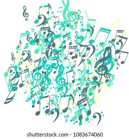 Musical Signs. Modern Background with Notes, Bass and Treble Clefs. Vector Element for Musical Poster, Banner, Advertising, Card. Minimalistic Simple Background.