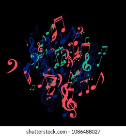 Musical Signs. Modern Background with Notes, Bass and Treble Clefs. Vector Element for Musical Poster, Banner, Advertising, Card. Minimalistic Simple Background.