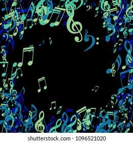 Musical Signs. Modern Background with Notes, Bass and Treble Clefs. Vector Element for Musical Poster, Banner, Advertising, Card. Minimalistic Simple Background.