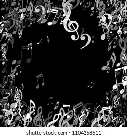 Musical Signs. Modern Background with Notes, Bass and Treble Clefs. Vector Element for Musical Poster, Banner, Advertising, Card. Minimalistic Simple Background.