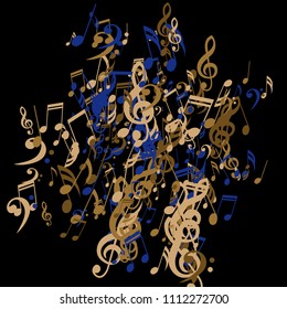 Musical Signs. Modern Background with Notes, Bass and Treble Clefs. Vector Element for Musical Poster, Banner, Advertising, Card. Minimalistic Simple Background.