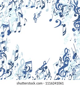 Musical Signs. Modern Background with Notes, Bass and Treble Clefs. Vector Element for Musical Poster, Banner, Advertising, Card. Minimalistic Simple Background.