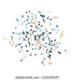 Musical Signs. Modern Background with Notes. Vector Element for Musical Poster, Banner, Advertising, Card. Minimalistic Simple Background.
