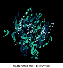 Musical Signs. Modern Background with Notes, Bass and Treble Clefs. Vector Element for Musical Poster, Banner, Advertising, Card. Minimalistic Simple Background.