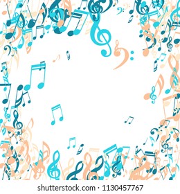 Musical Signs. Modern Background with Notes, Bass and Treble Clefs. Vector Element for Musical Poster, Banner, Advertising, Card. Minimalistic Simple Background.