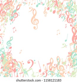 Musical Signs. Modern Background with Notes, Bass and Treble Clefs. Vector Element for Musical Poster, Banner, Advertising, Card. Minimalistic Simple Background.