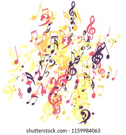 Musical Signs. Modern Background with Notes, Bass and Treble Clefs. Vector Element for Musical Poster, Banner, Advertising, Card. Minimalistic Simple Background.