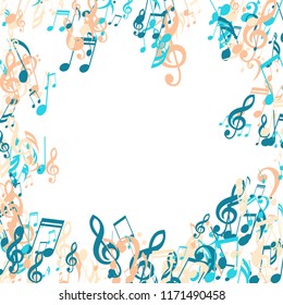Musical Signs. Modern Background with Notes, Bass and Treble Clefs. Vector Element for Musical Poster, Banner, Advertising, Card. Minimalistic Simple Background.