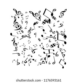 Musical Signs. Modern Background with Notes. Vector Element for Musical Poster, Banner, Advertising, Card. Minimalistic Simple Background.
