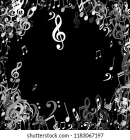 Musical Signs. Modern Background with Notes, Bass and Treble Clefs. Vector Element for Musical Poster, Banner, Advertising, Card. Minimalistic Simple Background.