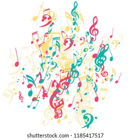 Musical Signs. Modern Background with Notes, Bass and Treble Clefs. Vector Element for Musical Poster, Banner, Advertising, Card. Minimalistic Simple Background.